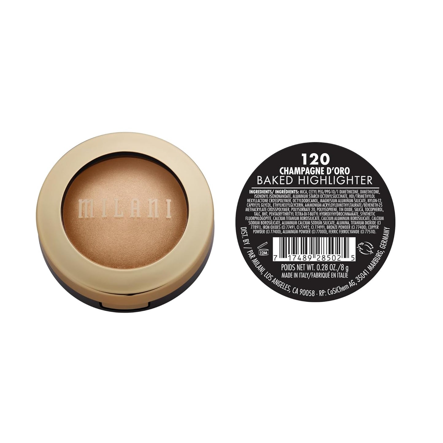 Milani Highlighter Makeup - Baked Contour Powder & Face Highligher, Made in Italy - Champagne D'Oro