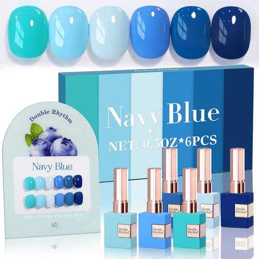 Double Rhythm 6 Pcs 15 ML Gel Polish Set Same Color Same Bottle Soak Off Gel Polish Kit Nail Art Manicure Salon DIY at Home for Women (Light Blue Dark Navy Teal-T6-14) | alldaygood beauty