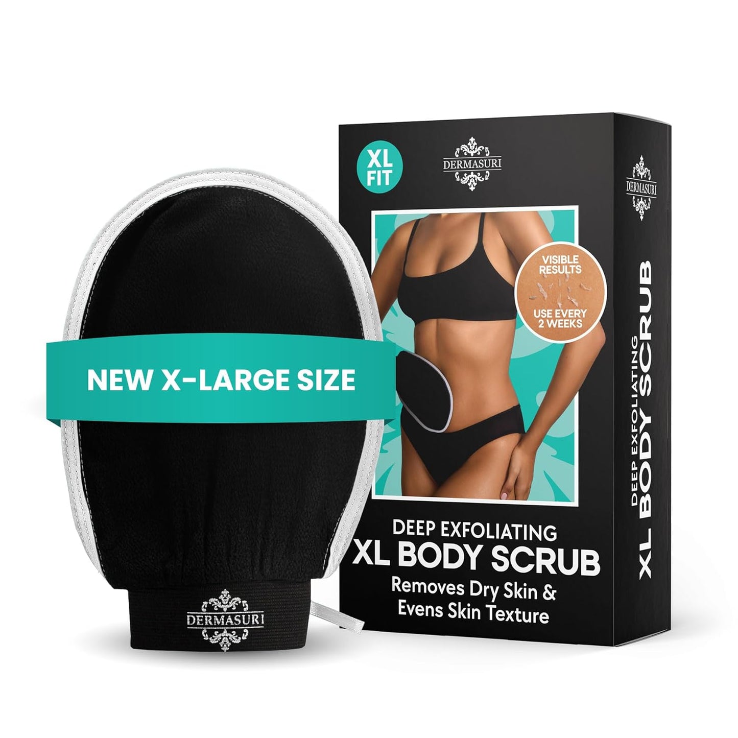 Dermasuri Deep Exfoliating Glove – Korean Exfoliating Mitt, Body Scrubber for Shower, Buffs Dry & Dead Skin, Keratosis Pilaris Treatment, Body Scrub, Skin Exfoliator for Men & Women, Reusable - XL