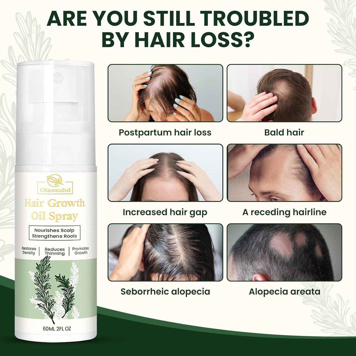 Hair Growth Oil Spray with Rosemary Batana Oil Biotin Caffeine for Hair Growth Spray Anti Hair Loss Repair of Sparse Hair for Women Men 2 Bottles 2 FL OZ Each