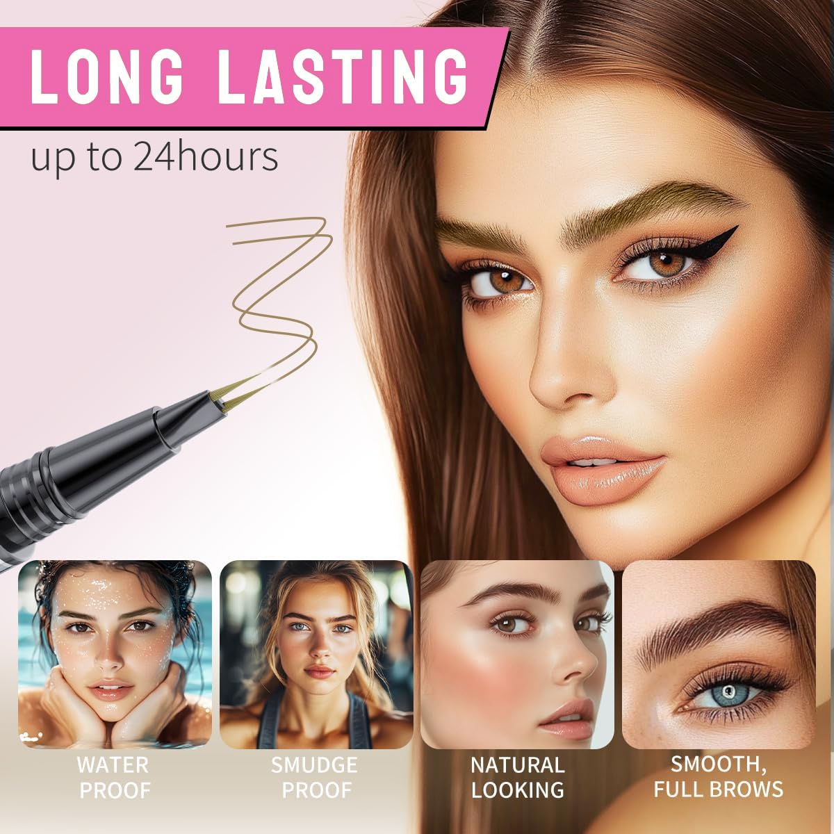 Microblading Eyebrow Pencils for Women - Eyebrow Pen 2-in-1 Dual-Ended Eye Brow Pencil with Precise 2-Fork-Tip & Brush-Tip Waterproof Eyebrow Pen for Hair-Like Brows, Last All Day, Black Brown