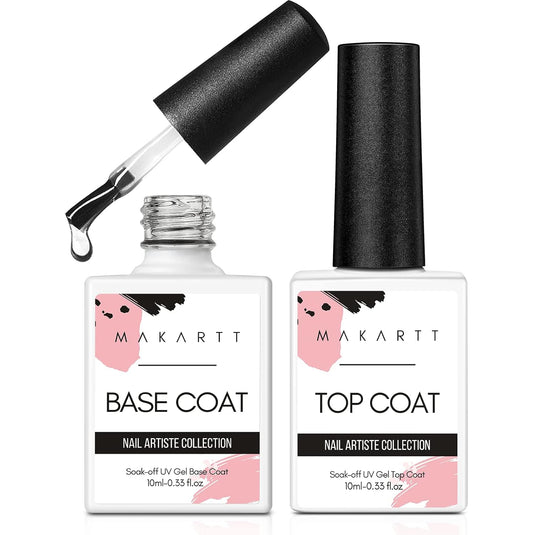 Makartt 2 Pcs Gel Top Coat and Base Coat Set - No Wipe Shine Finish Soak Off Base Top Coat Long Lasting for Gel Nail Polish, LED UV Lamp Need, Salon Quality Nail Manicure Gifts, 10ML | alldaygood beauty