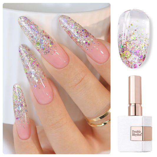 Double Rhythm 0.5Oz Glitter Gel Polish Shimmer Reflective Color for Nail Art Salon DIY Soak Off 15ml Nail Lamp Gel Polish at Home (Rainbow Gold-B1054) | alldaygood beauty