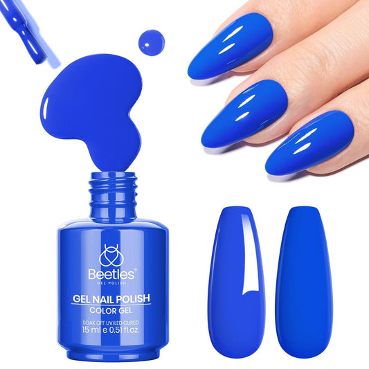 beetles Blue Gel Polish - 15ML One Color One Bottle Royal Blue Gel Polish Soak off Uv Led Lamp Nail Art Colorful Bottle All Season Manicure | alldaygood beauty