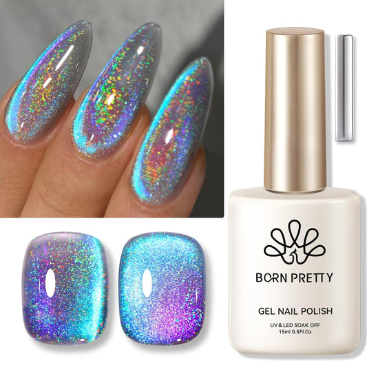 Born Pretty 9D Cat Magnetic Eye Gel Nail Polish Holographic Rainbow Gel Polish Blue Purple Soak Off U V LED Gel Polish Nail Art Design Manicure Salon DIY Home 15ML | alldaygood beauty