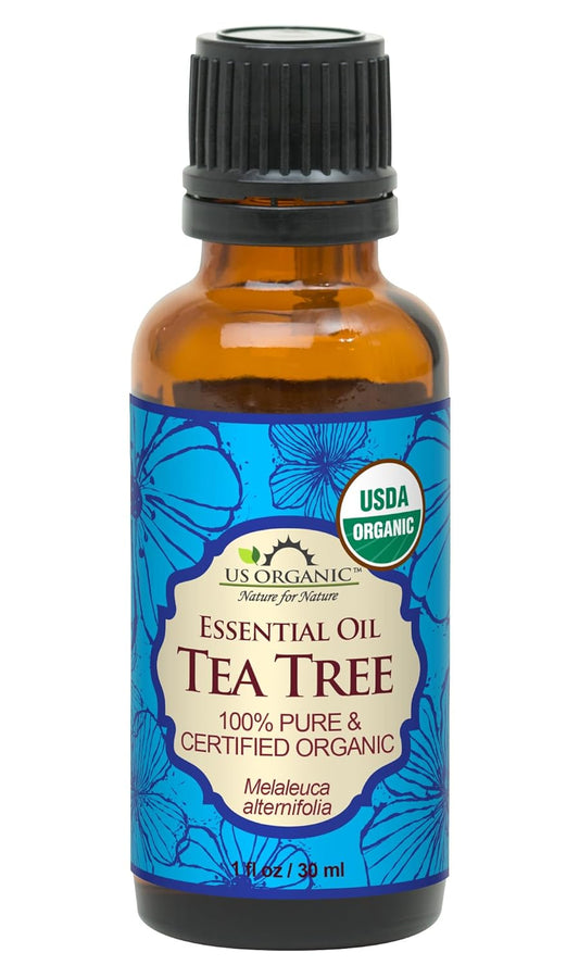 US Organic 100% Pure Tea Tree Essential Oil, Steam Distilled, USDA Certified Organic, for Hair, Skin, Scalp, Foot, Toenails, and More. Sourced from South Africa, Undiluted, Non-GMO (30 ml) | alldaygood beauty