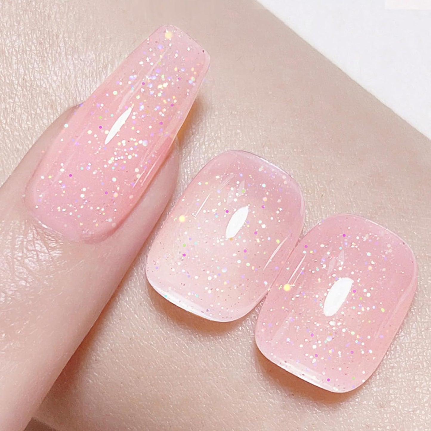 Born Pretty French Manicure Kit, Nail Stamper and 2Pcs Gel Nail Polish, Include Jelly Glitter Pink White Colors for French Tip, U V Light Cure