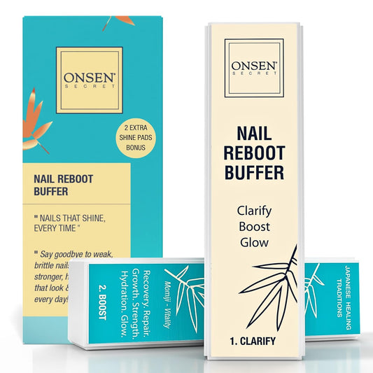 Onsen Secret Professional Nail Buffer Block | 4-Way Buffing for Natural Shine & Healthy Natural Nails - Includes 2 Extra Shine Pads, Salon-Quality, Post-Gel & Acrylic Recovery | 1 Pack