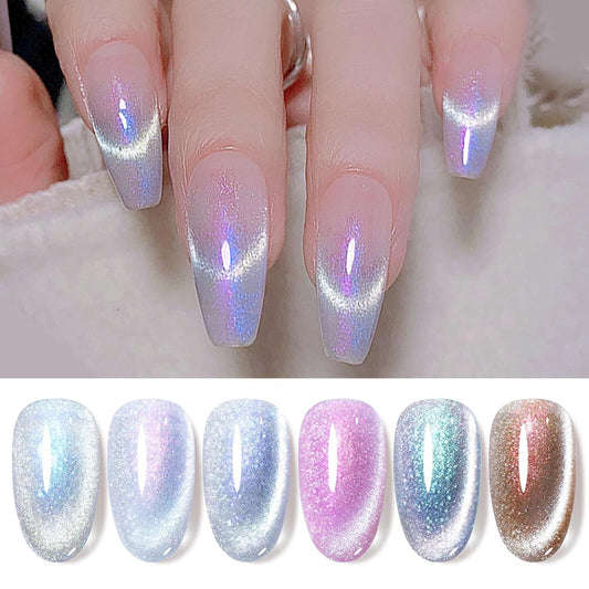 Born Pretty Cat Magnetic Gel Nail Polish Set Auroras 9D Cat Magnetic Eye Glitter Gel Polish Nail Art Manicure Collection Gift 6PCS 7ML | alldaygood beauty