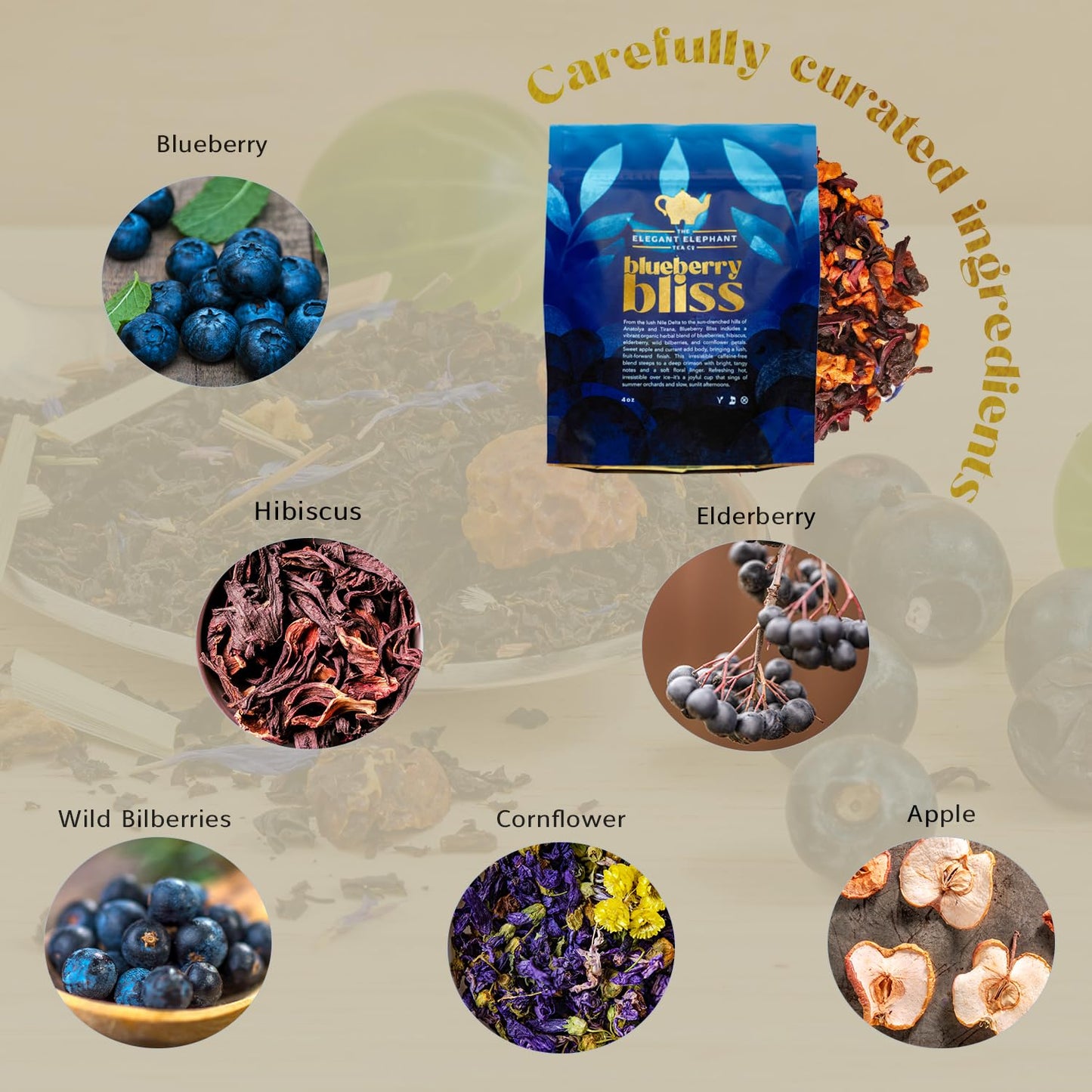 Blueberry Bliss Tea, Organic Loose Leaf Herbal Tea – Real Fruit, Summer Juice, Caffeine-Free, Refreshing Sweet Iced Drink – 4 oz Resealable Bag (Makes 50 Cups)