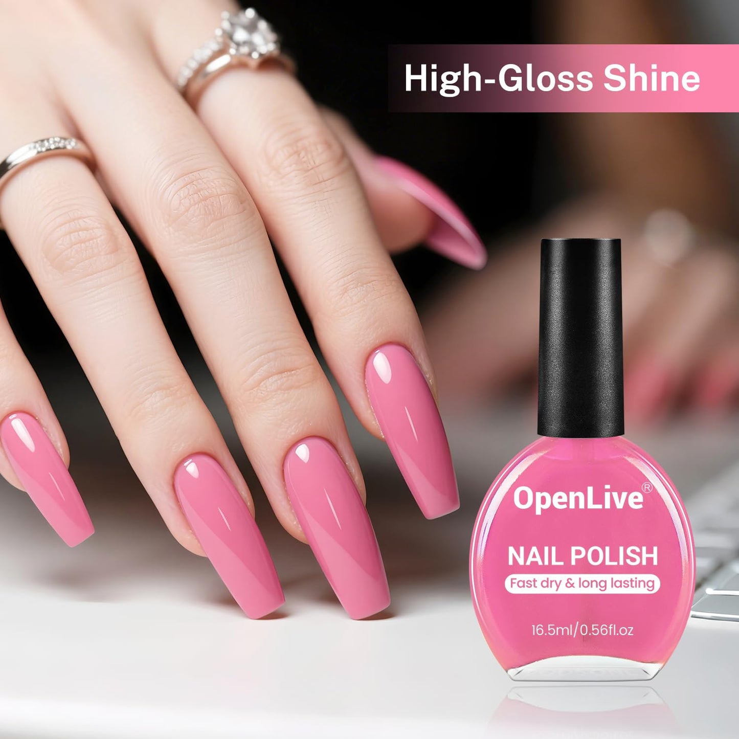 16.5ml Rose Pink Nail Polish Large Volume Quick Drying Nail Polish, Fast Drying and Long Lasting Color Nail Art DIY Home Manicure Gift for Women