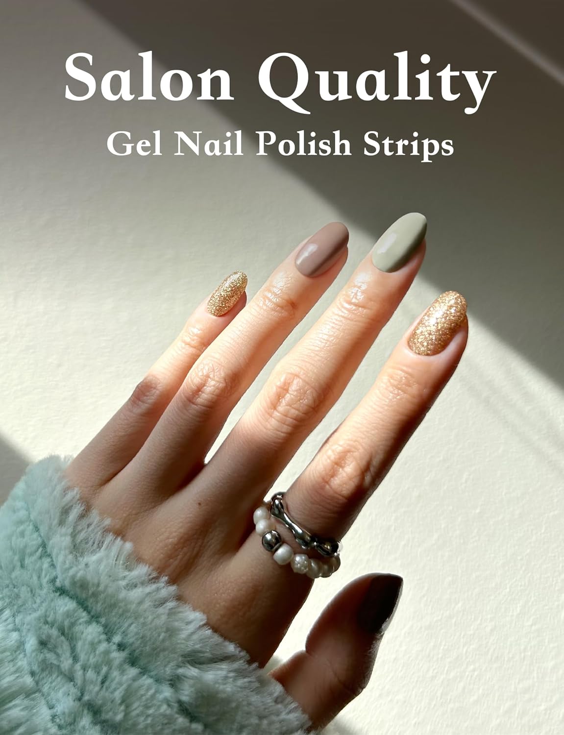 Nail Polish Strips, 44PCS Salon Quality Wraps with Top Coat, Long Lasting Gel Nail Stickers for Women Easy Apply& Remove (Autumn Brwon&Gloden)