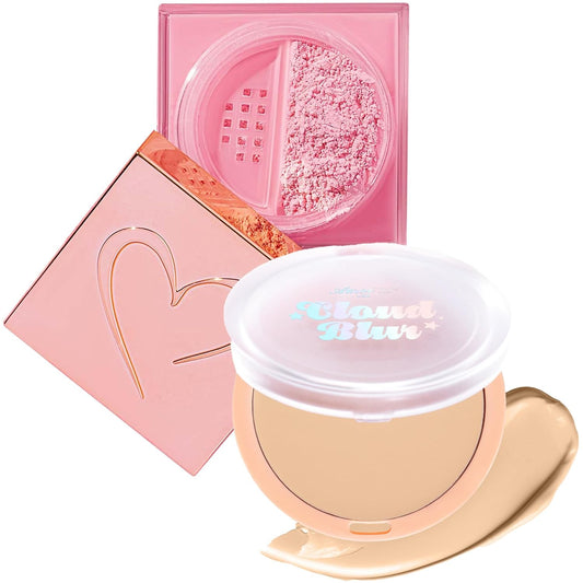 Beauty Bundle Beauty Creations Pink Cloud Pink Loose Setting Powder & Amorus Cloud Blur Matte Balm Foundation, Minimizes Pores, Matte Finish 14HR Shine Control (Ivory)