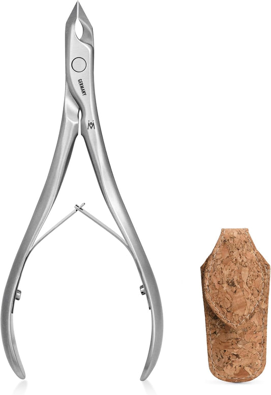 GERMANIKURE Tapered Professional Cuticle Trimmer - 1/2 Half Jaw Nipper - Ethically Made in Germany - FINOX Stainless Steel Sharp Cuticle Remover in Cork Case – Manicure Tool, r155, 5mm | alldaygood beauty