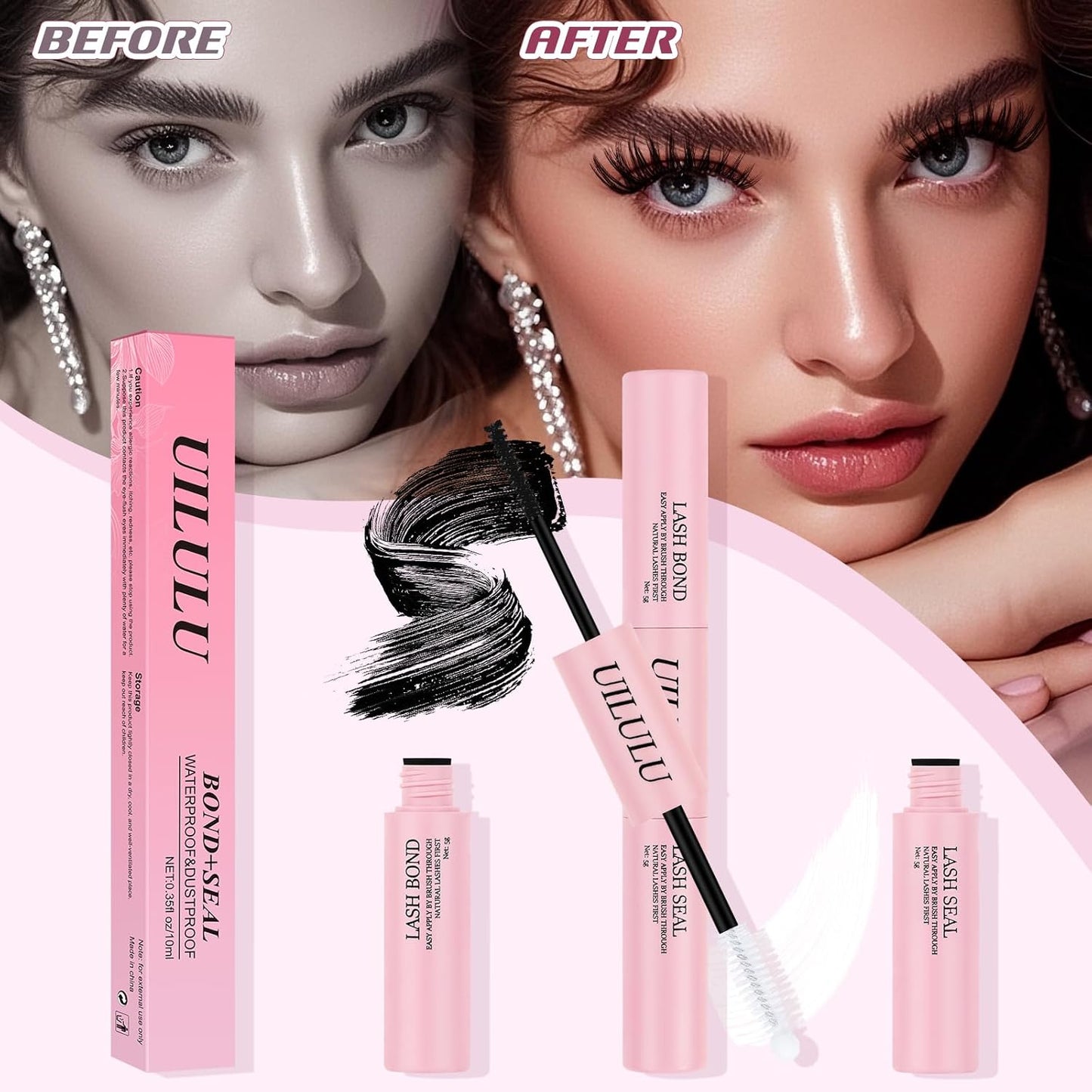 Lash Bond and Seal - 2-in-1 Lash Glue (5ml) & Sealer (5ml) for DlY Lash Extensions at Home, Waterproof Eyelash Adhesive for Cluster& Individual Lashes, Black Bond Eyelash Glue Strong Hold