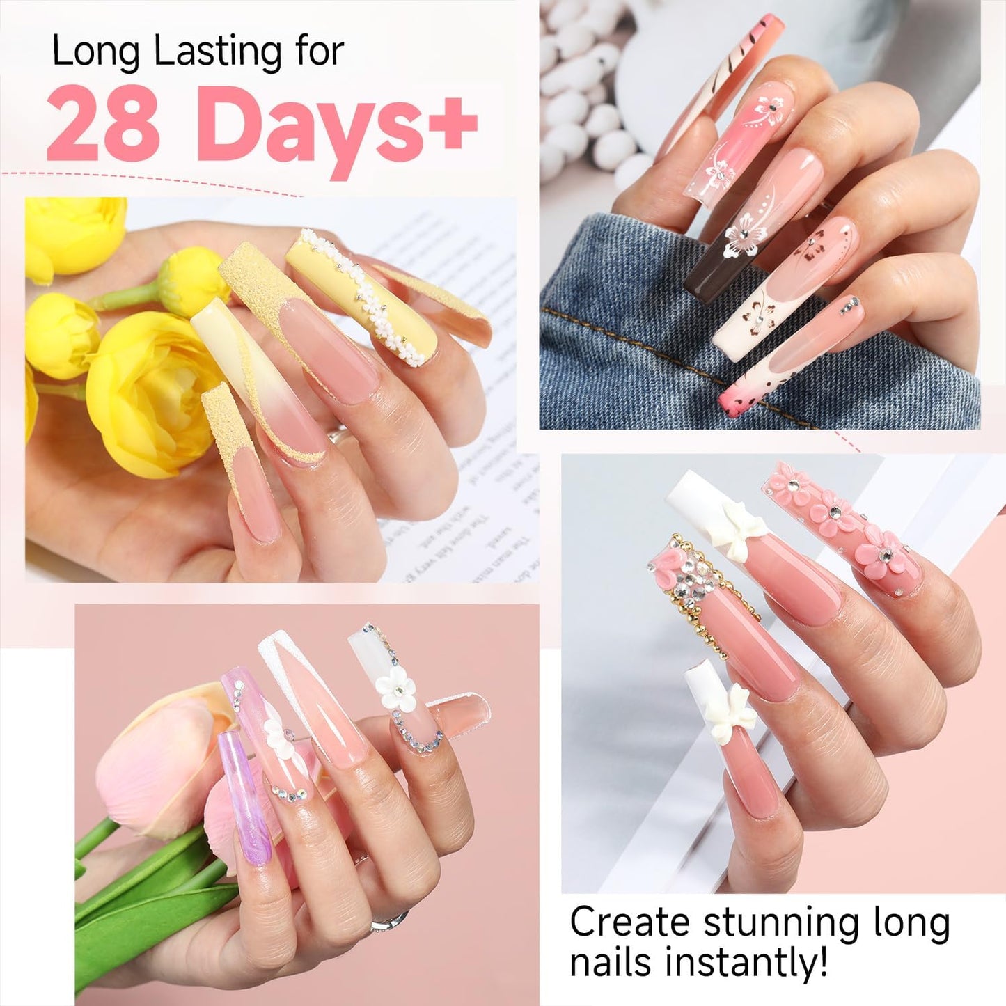 UNA GELLA XXL Long Square Nails Tips 216 PCS No C Curve Straight Nail Tips Full Cover Square Gel Tips Extra Long Nail Tips Clear False Fake Nails Gel Nail Extension for Nail Salon Home DIY 12 Sizes