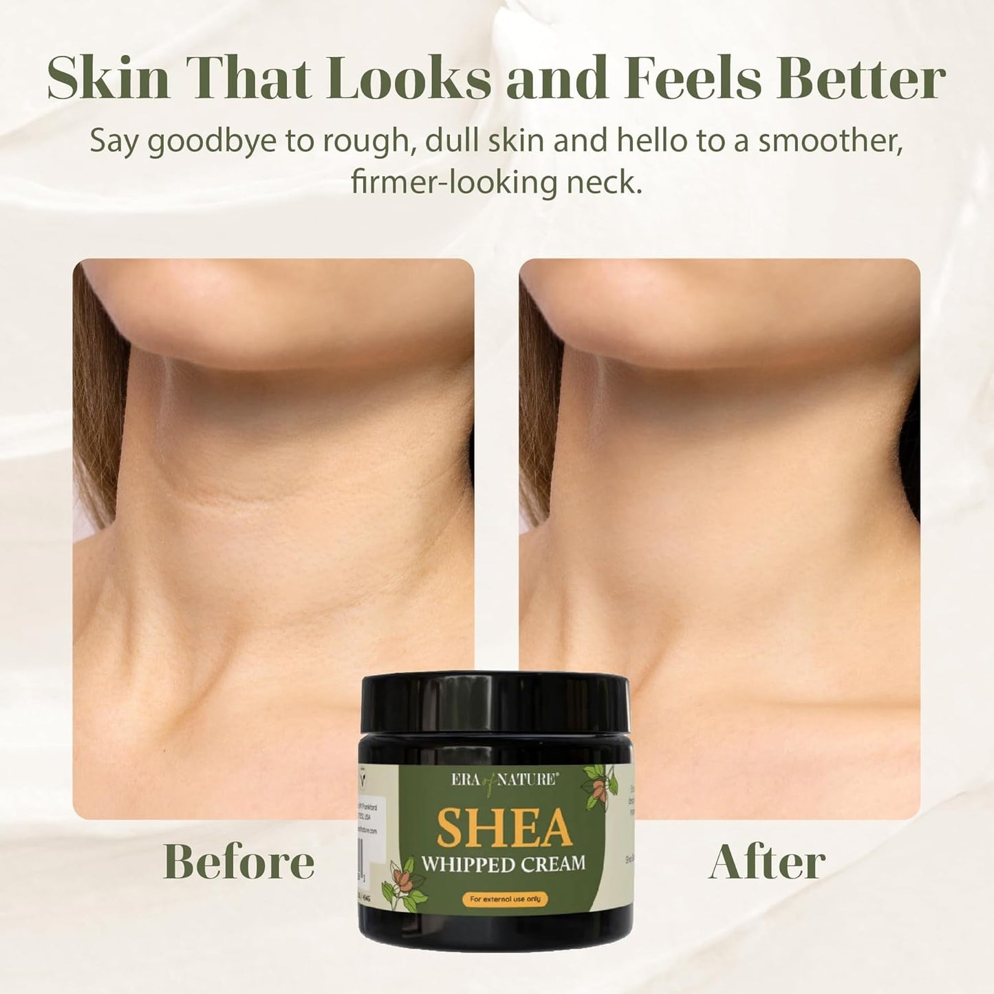 era of nature Shea Butter Whipped Body Cream for Women 16oz - Lightweight Whipped Lotion - Non-Greasy Body Butter Cream Lotion & Balm Moisturizer for Face, Hair & Dry Skin, Vegan Skincare