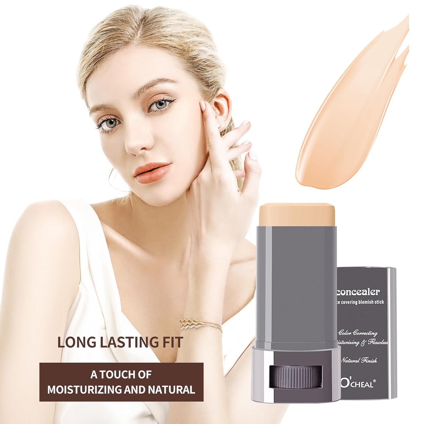 O'CHEAL Face Foundation Contour Stick Long-wear Lightweight Brighten Stick Face Concealer Blemish Contouring Beauty Makeup 04#WHEATCOLOR