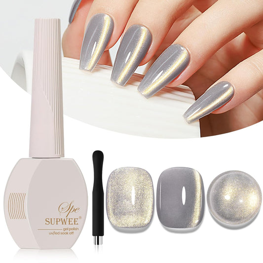 Cat Eye Gel Nail Polish, Glitter Cateye Gel Polish Magnetic Shimmer Gel Polish Holographic Cat Eye Effect with Magnet Soak Off U V Gel Salon DIY at Home, 0.5 OZ | alldaygood beauty