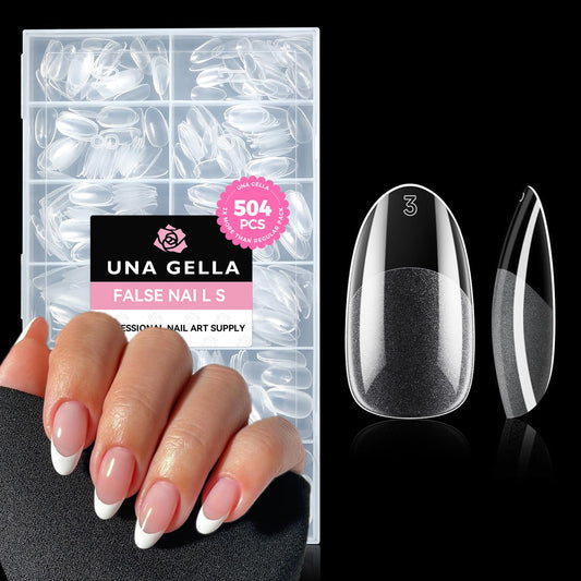 UNA GELLA Oval Fake Nails Pre-shape 504pcs Almond Gel Nail Tips Round Almond Press on Nails for Full Cover Acrylic Round Oval Full Nails False Nails 12 Sizes False Soft Gel Tips | alldaygood beauty