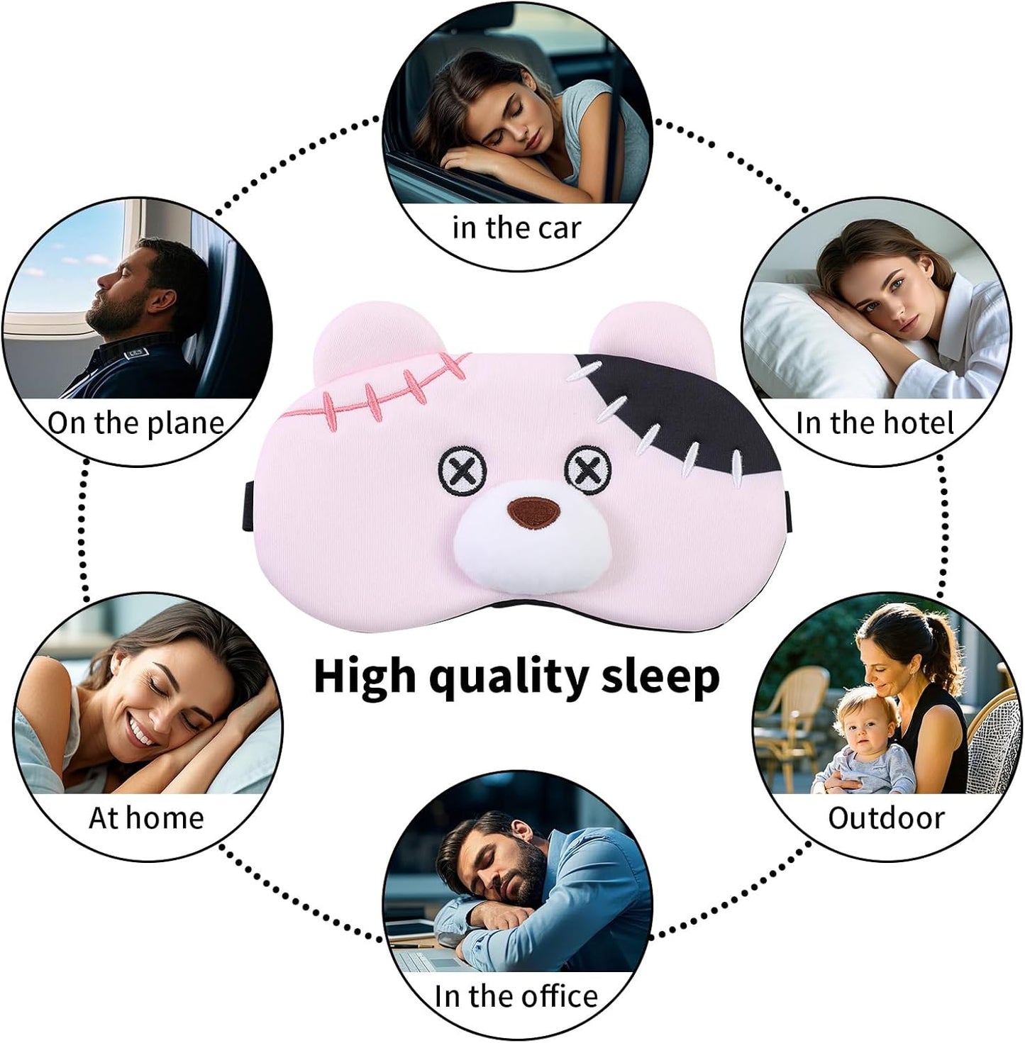 PERFECTSIGHT Sleep Eye Masks, Cute Plush Sleep Eye Cover Lightweight Adjustable Eyeshade Faux Fur Mask Cover for Women Men Kids Sleep Travel Nap, Pink Pudding Bear