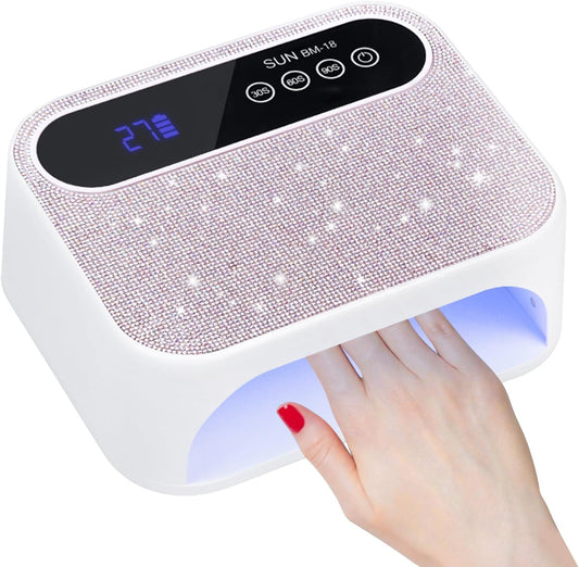 Cordless UV Nail Lamp, 268W Rechargeable UV Gel Nail Light, Sparkling Rhinestones Diamond UV Light, Professional Fast Curing Nail Dryer with 4 Timers Touch Control Auto Sensor for Salon & Home | alldaygood beauty