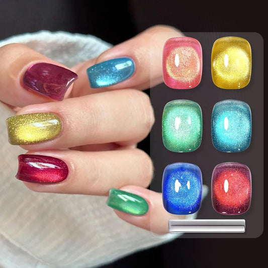Born Pretty Cat Magnetic Eye Gel Nail Polish Spring Summer Neon Shimmer Glitter Holographic Aurora Rainbow Cat Magnetic Gel Polish Nail Art Manicure DIY at Home 6PCS | alldaygood beauty