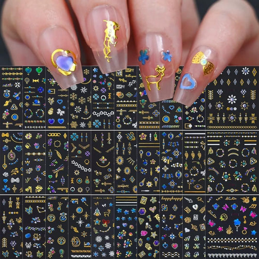 30 Sheets Gem Star Nail Stickers 3D Self Adhesive Luxury Blue Gems Theme Nail Art Charms Sticker Decals for Crafts Supplies Accessories (ST-BG) | alldaygood beauty