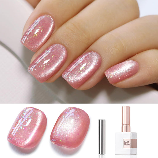 Double Rhythm 0.5 OZ Cat Eye Gel Polish with Magnet 15ML Holographic Glitter Shimmer Translucent Jelly Color Magnetic Nail Polish Salon DIY at Home (MC1012) | alldaygood beauty