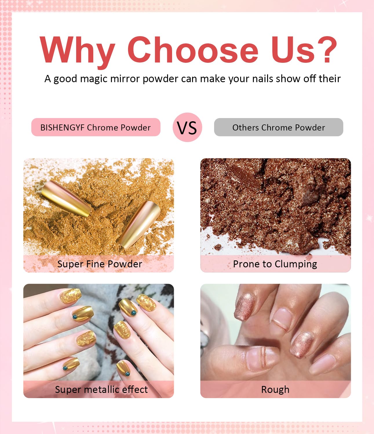 Gold Chrome Nail Powder BISHENGYF -【Magic Mirror Effect】 Pearl Chrome Nail Powder White Clear Aurora Mermaid Iridescent Nail Chrome Powder Pigment Glitter Dust for Manicure Decoation DIY