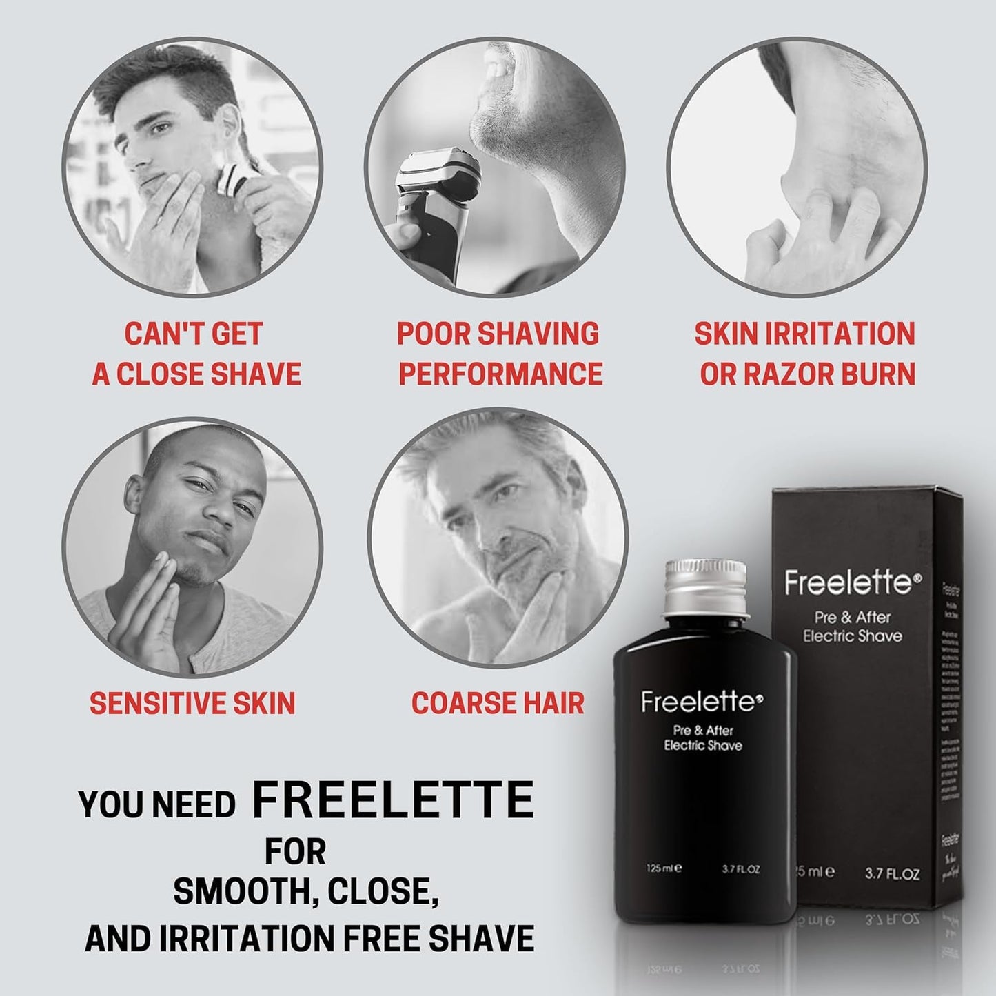 Pre Electric Shave After Shave Lotion Cream - Close Shave Balm - Smooth Irritation Free Shaving - Cooling Pre and Post Shave Balm. Freelette (MINT/BERGAMOT) 3.76 FL.OZ