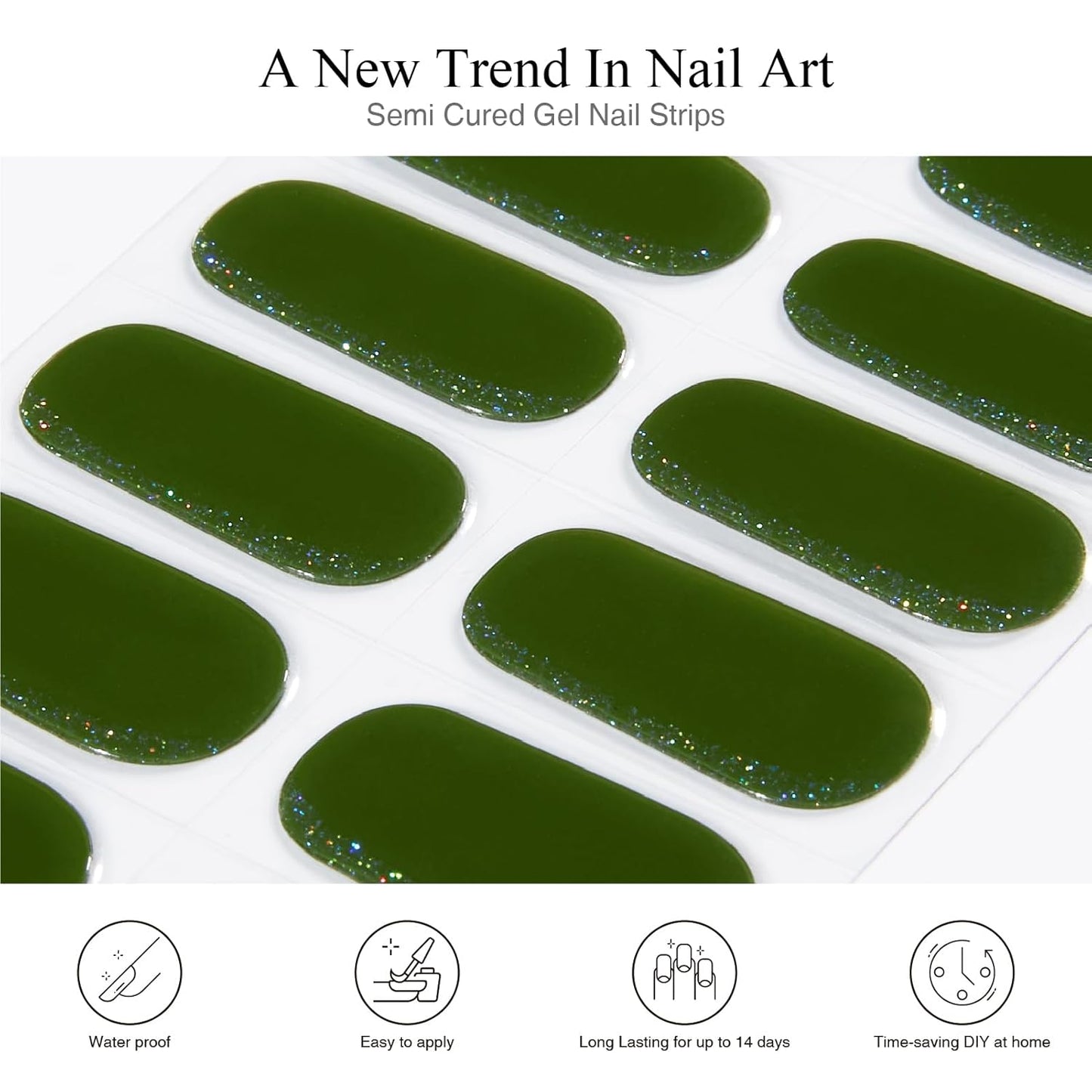 Semi Cured Gel Nail Strips, 20 PCS Gel Nail Stickers Work with UV Light, Salon Quality & Easy to Use - Shine Forest