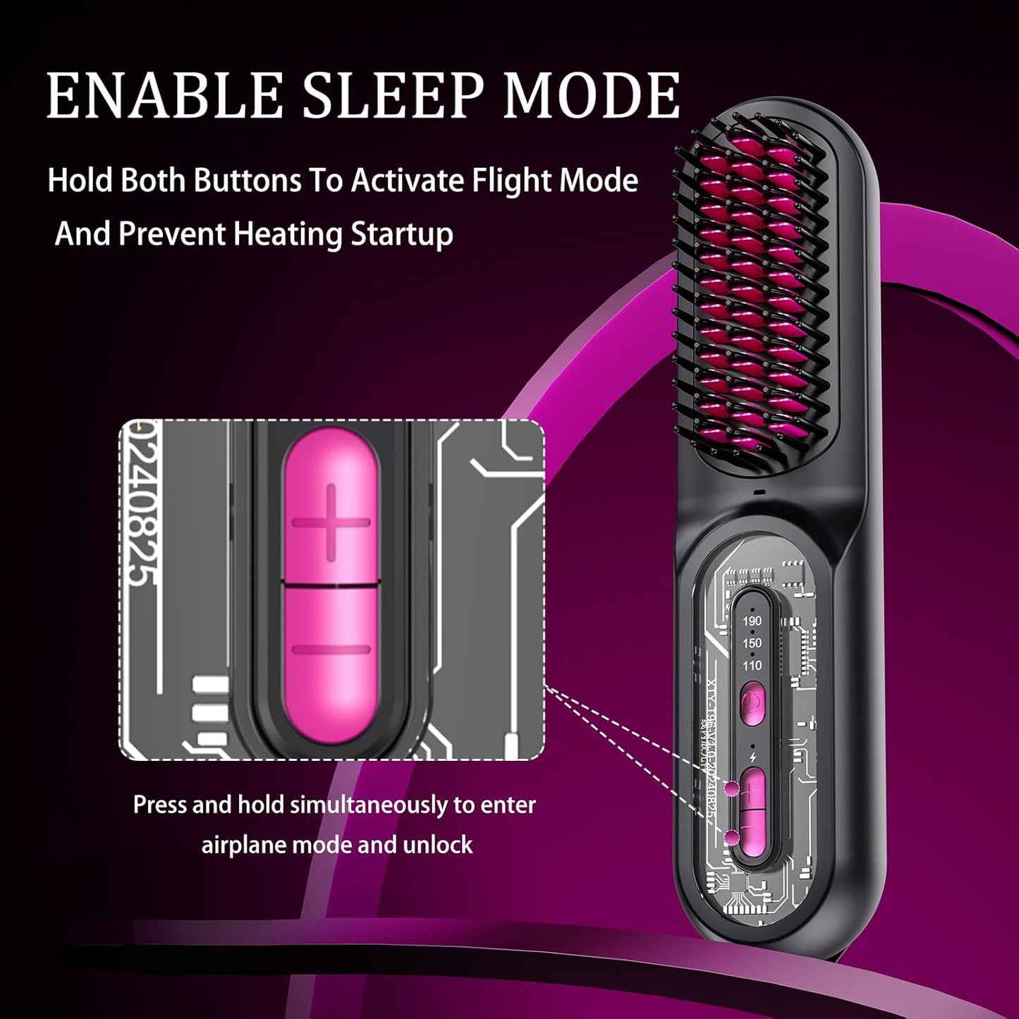 Cordless Hair Straightener Brush for Women - HFcoupe Electric Hot Comb Rechargeable Travel Portable Thermal Brush, Fast Heat Mini Straightening Tools with Ionic, Salon Smooth Styles Anywhere Black