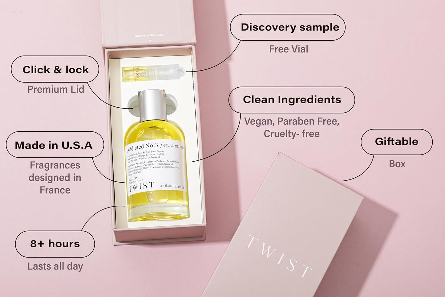 Twist - Addicted No. 3 - Eau De Parfum Inspired by Y. B.lack O.pium Long-Lasting Perfume For Women, Amber & Vanilla, Vegan, Clean Ingredients, Fragrance - Spray 100 ml | 3.4 fl. oz.