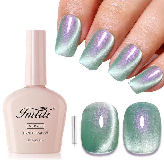Imtiti Aurora Cat Eye Gel Polish, Pearl Cyan Purple Guava Holographic Glitter Magnetic UV Soak Off Gel Nail Polish (0.34 Fl Oz-992) | alldaygood beauty