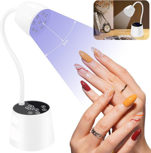 UV LED Nail Lamp - Gooseneck UV Light for Gel Nails Cordless USB 27W Nail Dryer 2 in 1 Gel Lamp and Desk Lamp with 4 Times & Auto Sensor Professional Fast Flash Curing Polish Nail Art(White) | alldaygood beauty