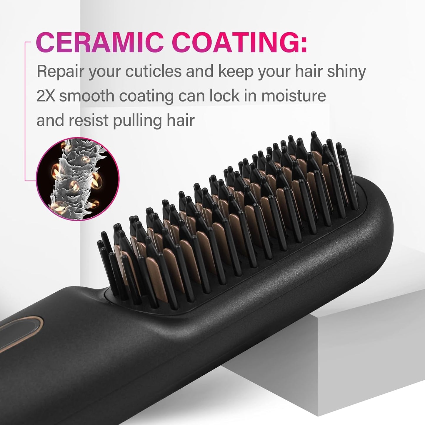 Rechargeable Hot Hair Brush Straightener Heat Pressing Combs Ceramic Electric Straightening Comb, Anti Burn for Natural Black Hair Beard Wigs Holiday Gifts