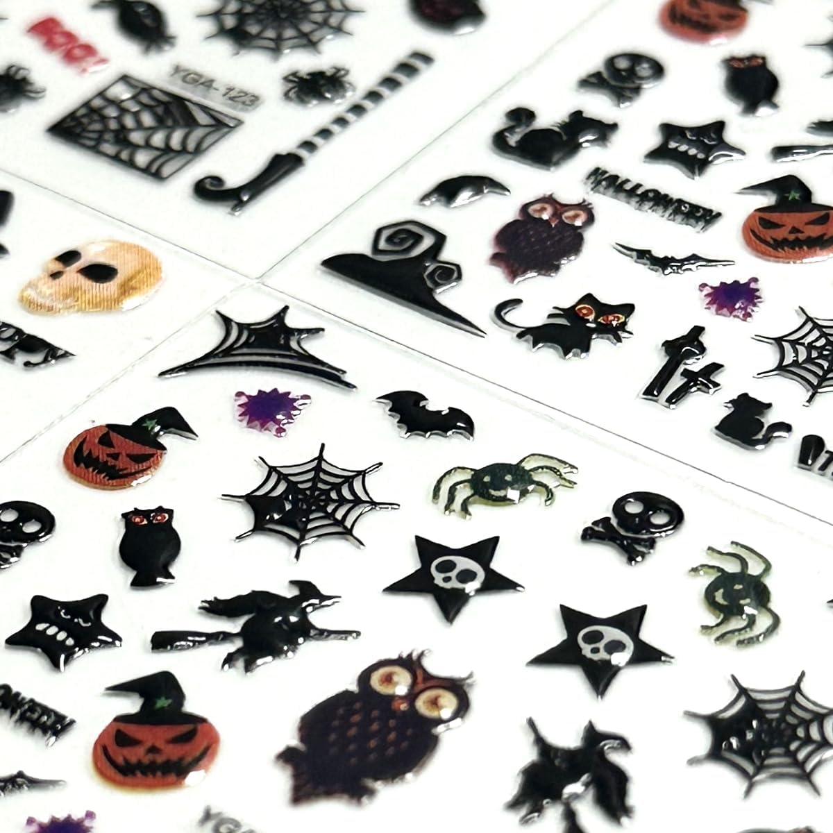 24 Sheets Halloween Nail Stickers Pumpkin Ghost Face Nail Decals 3D Self-Adhesive Nail Supplies Spider Web Cat Bat Nail Art Stickers for Acrylic Nails for Women Kids DIY Manicure Decorations