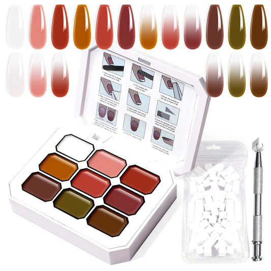 Gradient Painting Gel, 9 Colors Ombre Gel Nail Polish with 100Pcs Nail Sponges &Tweezers Sponging for Pigment Pat Aura Nails, French Manicure DIY Nail Art Ancient City | alldaygood beauty
