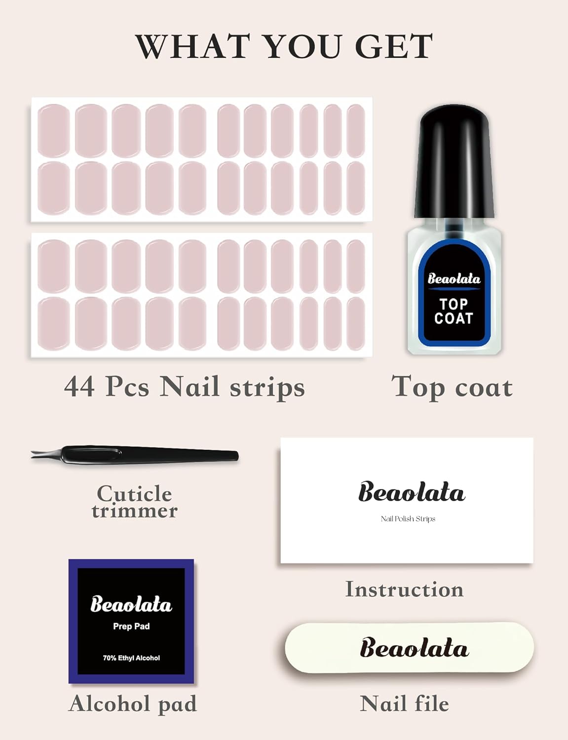 Nail Polish Strips, 44PCS Salon Quality Wraps with Top Coat, Long Lasting Gel Nail Stickers for Women Easy Apply& Remove (Pink Clover Lawn)