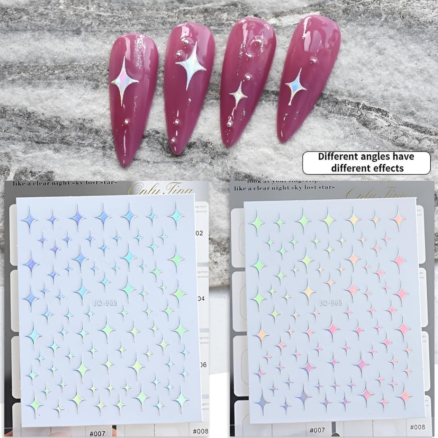 12 Sheets Aurora Nail Stickers for Nail Art 3D Self Adhesive Moon Star Nail Art Stickers Aurora Nail Decals Glitter Holographic Nail Design Heart Nail Art Supplies DIY Manicure Decorations for Women