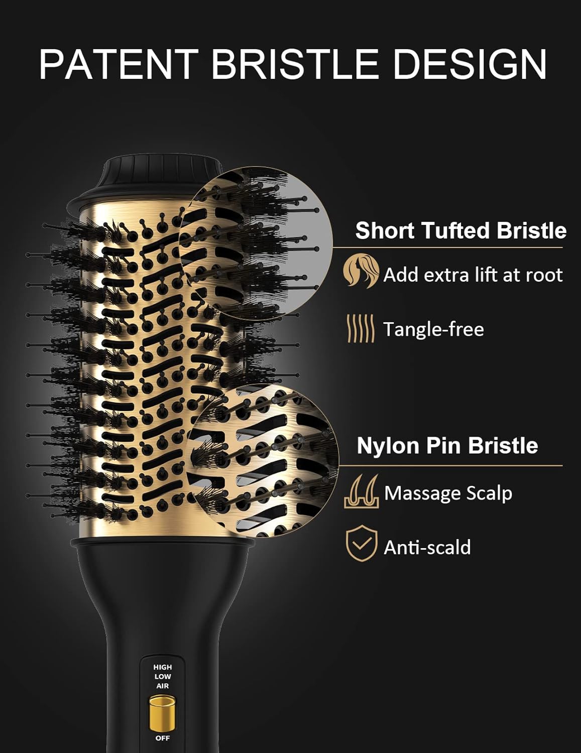 Hot Air Hair Blow Dryer Brush - 3 in 1 Negative Ionic Hairdryer Blowout Brush for Drying Straightening Volumizing - 60mm Oval Barrel fit All Hair Types - Salon Style, Smooth, Frizz-Free Results
