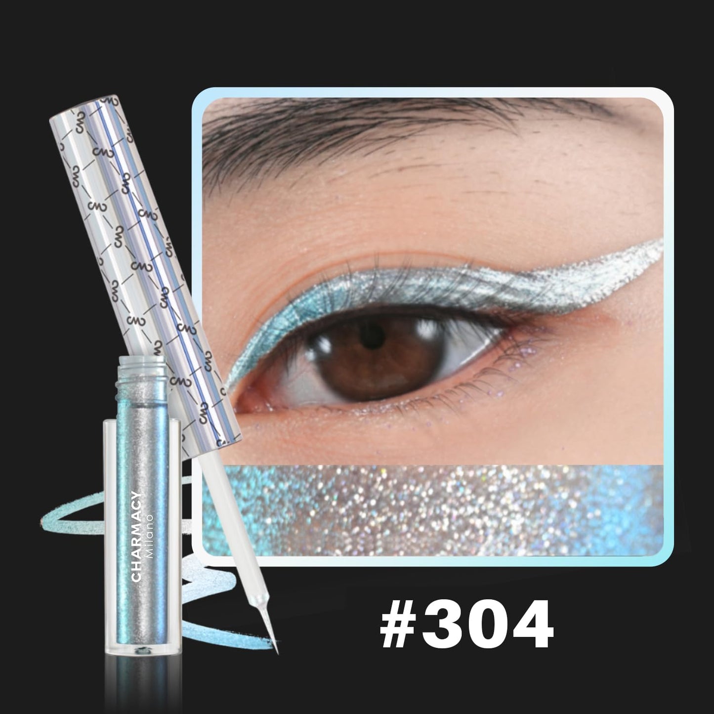 CHARMACY Chameleon Liquid Eyeliner, Liquid Glitter Eyeliner, Highly Pigmented, Metallic MultiColor Shifting waterproof Eyeliner, Ultra-Fine Tip, Longwearing, Smudge-proof (#304)