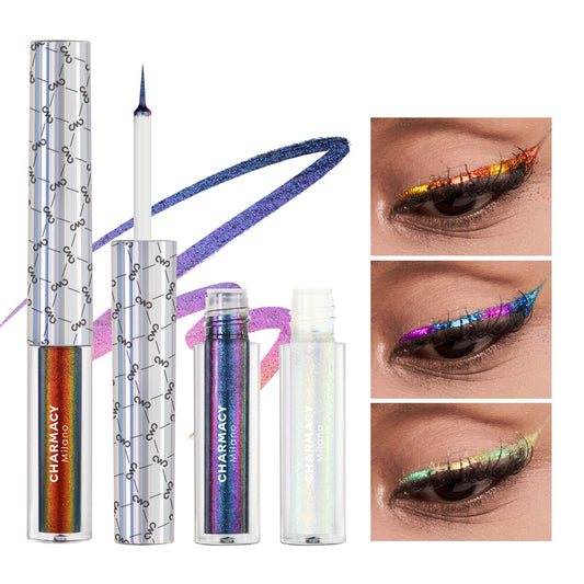 CHARMACY Chameleon Liquid Eyeliner, Liquid Glitter Eyeliner, Highly Pigmented, Metallic Intense MultiColor Shifting waterproof Eyeliner, Ultra-Fine Tip, Longwearing, Smudge-proof (#SET1-901/904/907) | alldaygood beauty