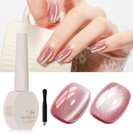 Pink Cat Eye Gel Nail Polish, 15ML Magnetic Crystal Holographic Cateye Gel Polish Glitter Shimmer Reflective Nail Polish Gel with Magnet Soak Off Salon DIY at Home | alldaygood beauty