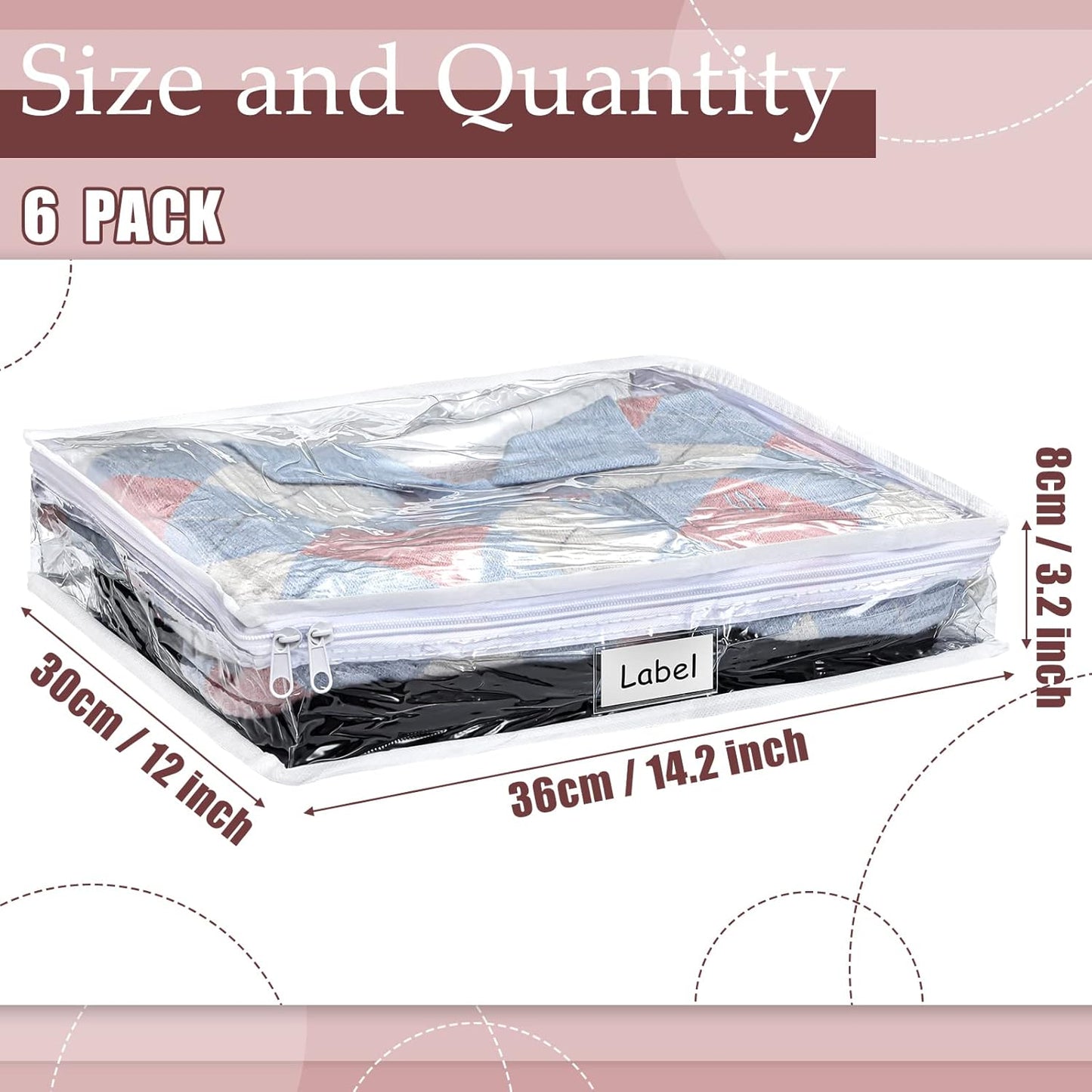 Hoolerry 6 Pieces Sweater Storage Bags Plastic Clear PVC Clothes Storage Bags with Zipper and Label for Blankets Clothes Closet Quilt Pillow Bed Sheet Organizer(14.2 x 12 x 3.2 Inch)