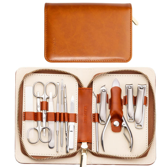 FAMILIFE Professional Manicure Set, Manicure Kit, Nail Clippers Set, Stainless Steel Orange Pedicure Tool, Nail Kit with Portable Leather Travel Case Luxury Gifts for Him | alldaygood beauty
