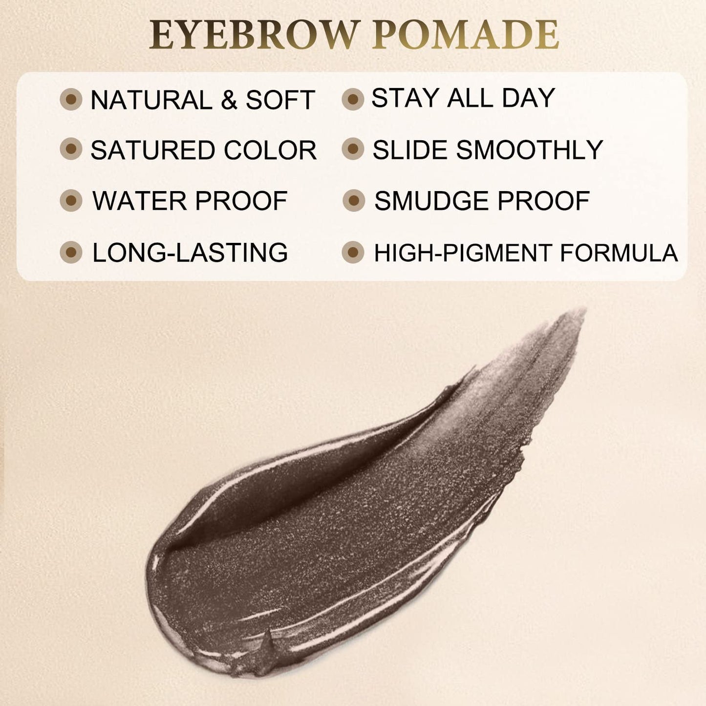 Eyebrow Pomade - Waterproof Brow Pomade for Long-lasting Results,Smudge Proof and Sweat Resistant Formula,Natural Eyebrow Makeup for All Skin Types and Tones - Dark Brown