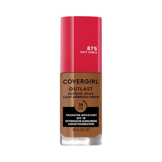 Covergirl Outlast Extreme Wear 3-in-1 Full Coverage Liquid Foundation, SPF 18 Sunscreen, Soft Sable, 1 Fl. Oz.