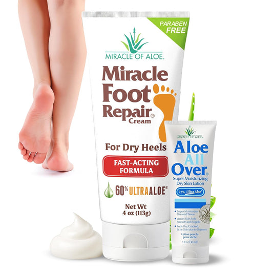 Aloe Vera Lotion & Foot Cream Combo – Aloe All Over 1 oz + Foot Repair 4 oz – Soothing Aloe Lotion for Dry Skin, Hands, Heels & Body – Diabetic-Safe Foot Cream for Cracked Feet | alldaygood beauty